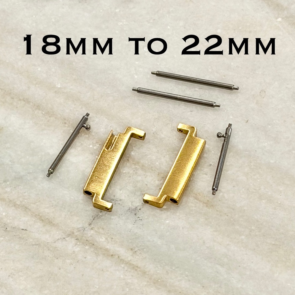 18mm to 22mm Watch Strap Connector Adapter Stainless Steel, Brushed Gold